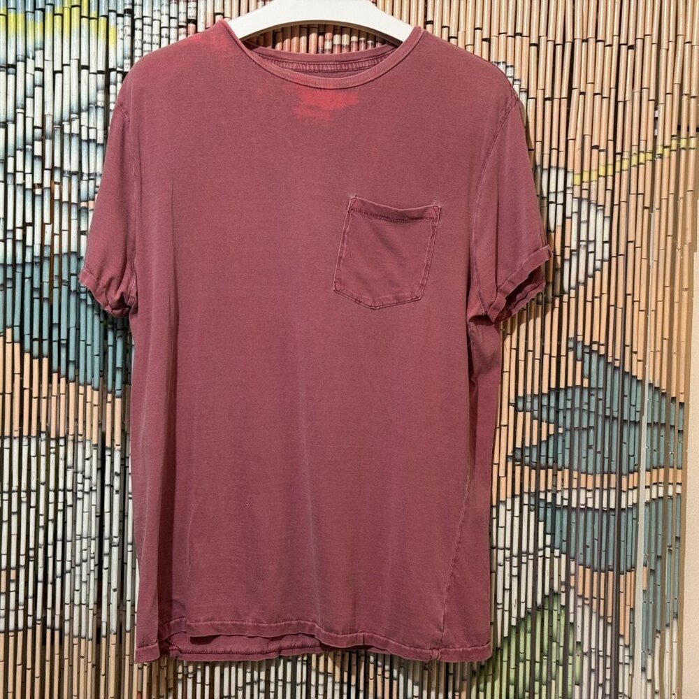 Goodfellow & Co, Vintage Look Short Crew w/Pocket, Cotton T-Shirt, Red, M